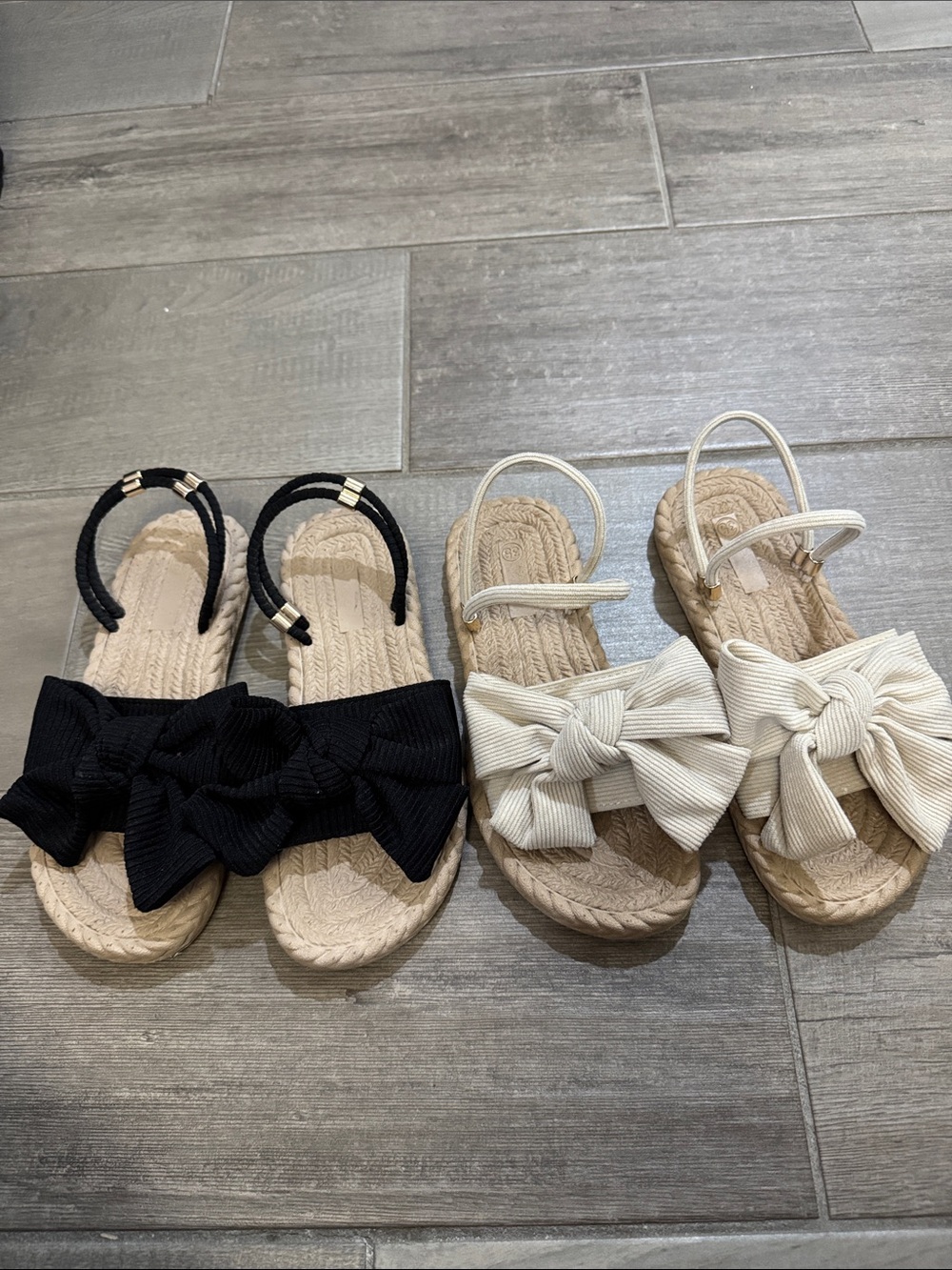 Bow Espadrille Sandals in Black and Cream - Pair